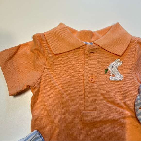 Starting Out 3 PC Easter Outfit, Orange Onesie, Blue Striped Shorts & Hat, NWT! - Picture 6 of 8